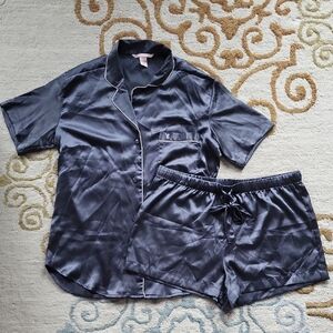 Victoria's Secret Satin Pajama Set - Dark Gray/Pink, Size Medium
